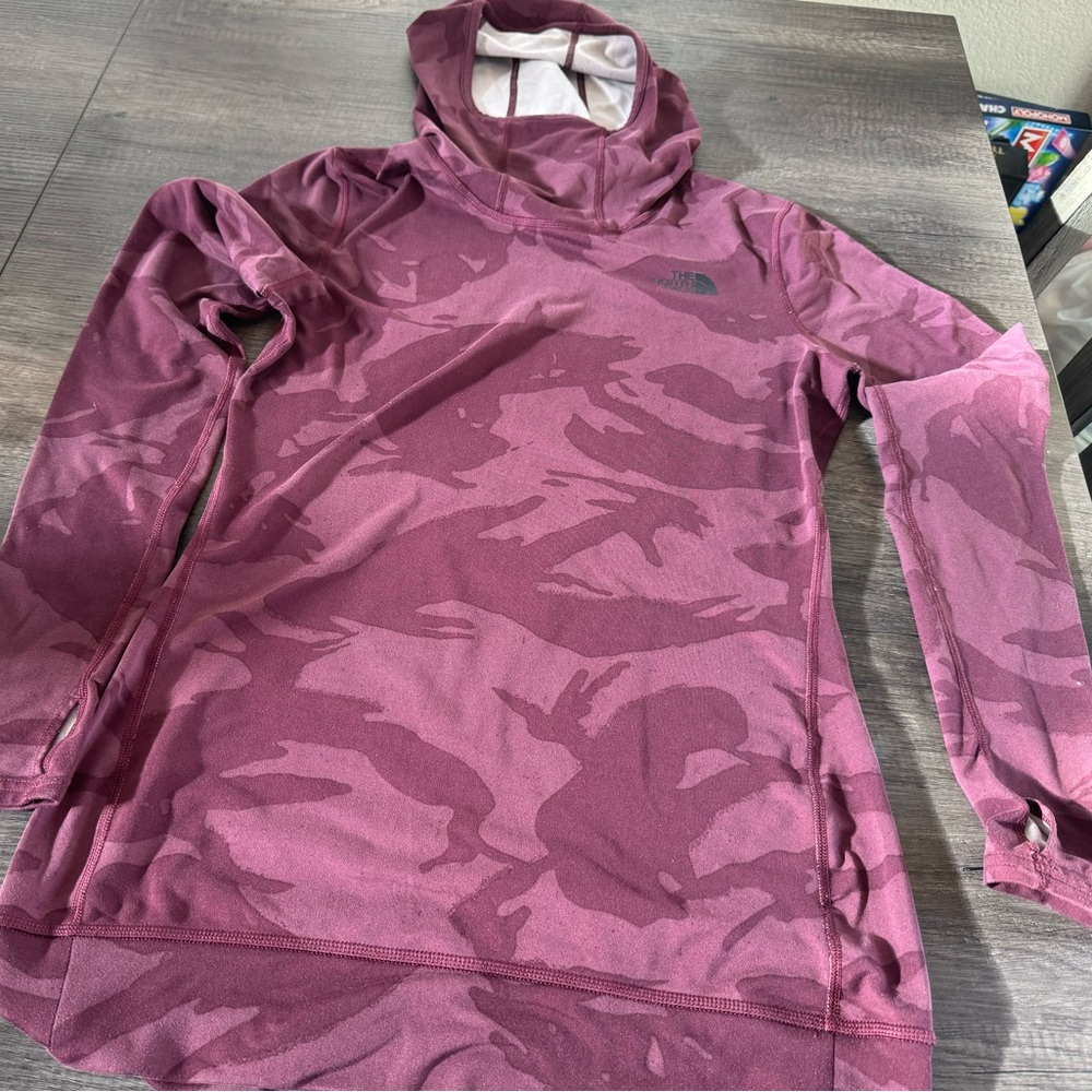 Woman’s The North Face pink camouflage hoodie, size M